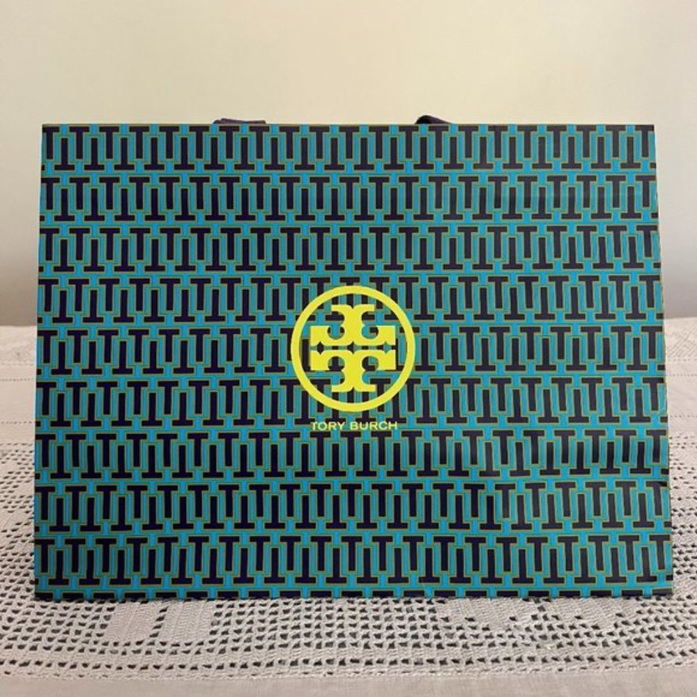 Tory Burch blue, purple & green paper shopping bag